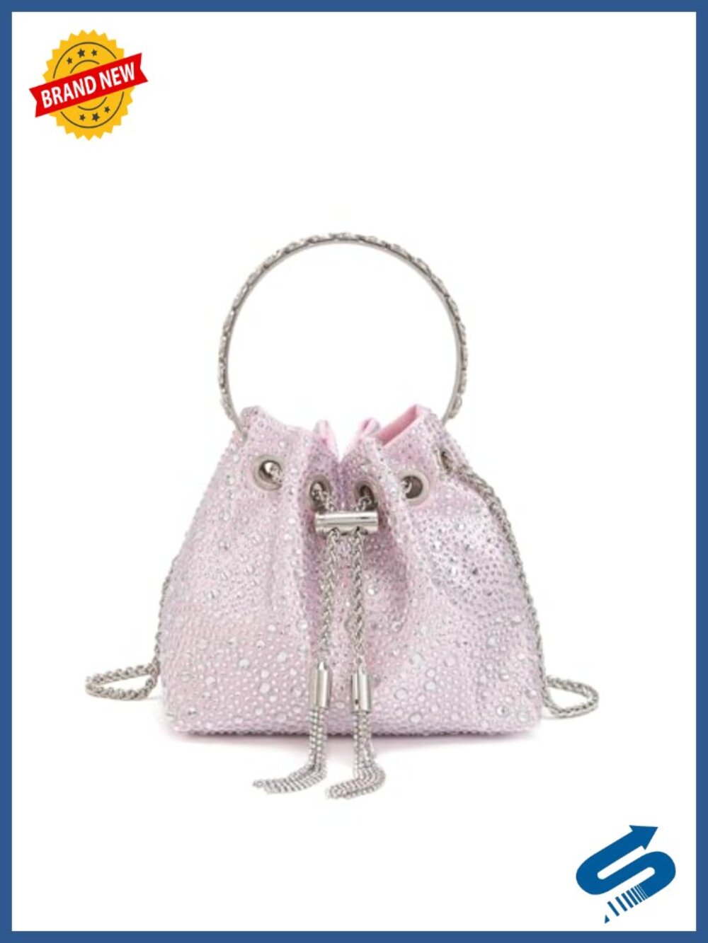 Rhinestone Evening Clutch Faux Leather Drawstring Party Bag